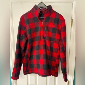 The North Face Fleece 1/4 Zip Size Large Plaid Buffalo Plaid Red Black